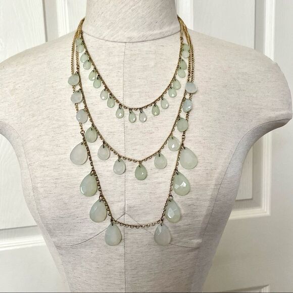 Gold tone 3 tier beaded necklace - Picture 1 of 12